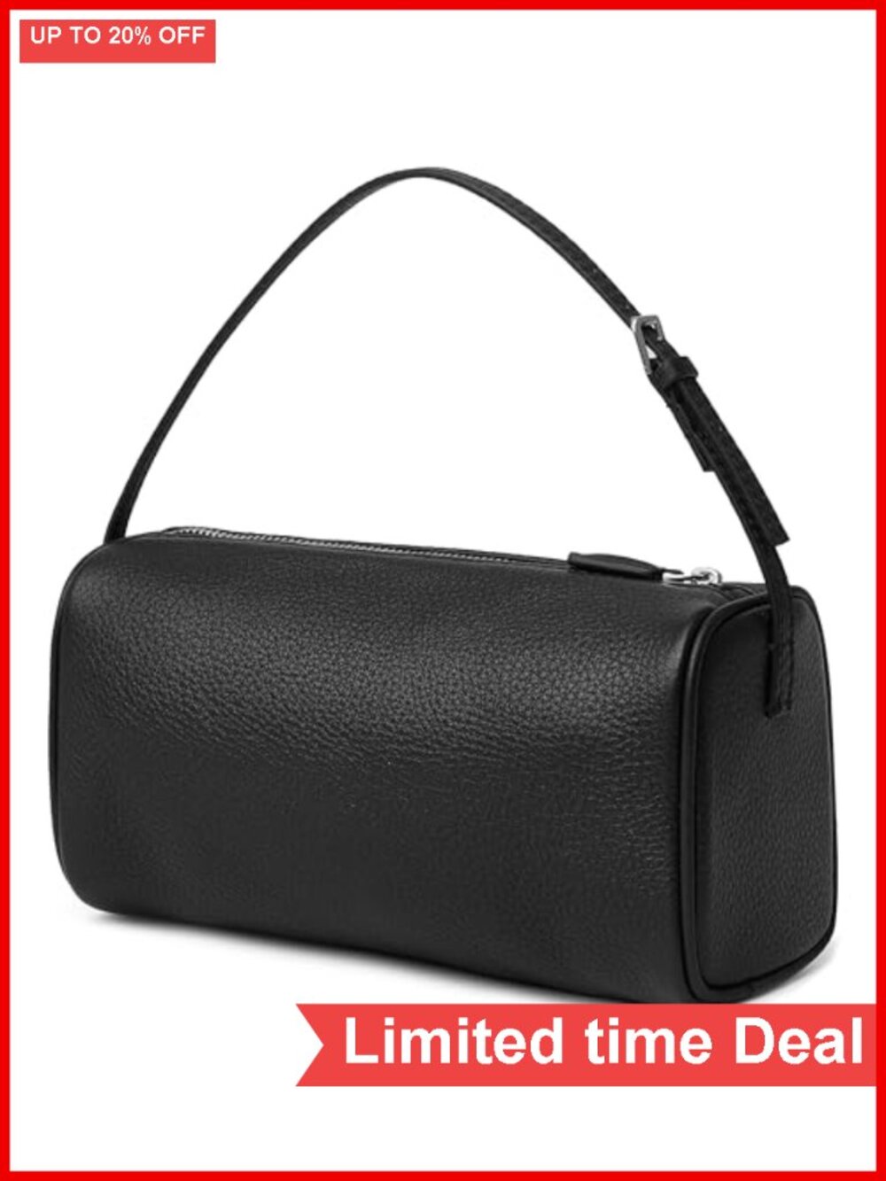Genuine Leather Small Barrel Hobo Purse with Detachable Crossbody Strap